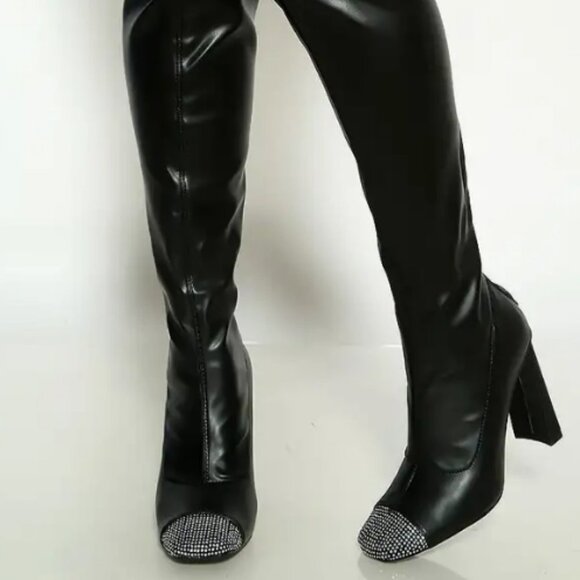 Black Rhinestone Closed Toe Thigh High Heels Boots ( BRAND NEW !!!!  ) - Picture 6 of 8